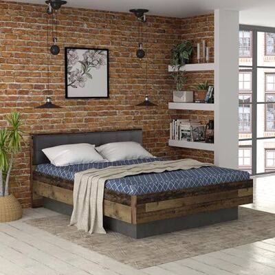 Forte Clif Bett 160 170, Rustikales Bettgestell, Liegefläche: 160 cm x 200 cm, Holzwerkstoff, Old Wood Vintage Holzdekor/Betonoptik Dunkelgrau, 167,5 cm breit x 91,7 cm hoch x 209,9 cm tief Forte Clif Bett 160 170, Rustikales Bettgestell, Liegefläche: 160 cm x 200 cm, Holzwerkstoff, Old Wood Vintage Holzdekor/Betonoptik Dunkelgrau, 167,5 cm breit x 91,7 cm hoch x 209,9 cm tief