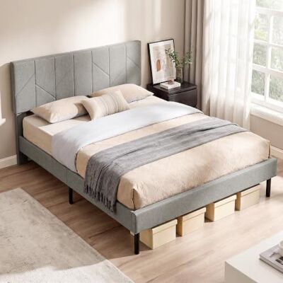HOMCOM Bett 140x190cm, Matratzenbasis, verstellb. Kopfteil, Leinen, Grau Doppelbett mit Leinenbezug, Holzlattenrost, Stauraum unter dem Bett, stabiles Metall, einfache Montage, für Schlafzimmer HOMCOM Bett 140x190cm, Matratzenbasis, verstellb. Kopfteil, Leinen, Grau Doppelbett mit Leinenbezug, Holzlattenrost, Stauraum unter dem Bett, stabiles Metall, einfache Montage, für Schlafzimmer