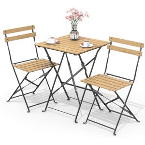 VOUNOT Bistroset 3-teilig, Klappbar Bistrotisch mit 2 Stühlen, Gartenmöbel Set Balkonset Gartengarnitur, Sitzgruppe Metall, Bistro Set Outdoor, Holz VOUNOT Bistroset 3-teilig, Klappbar Bistrotisch mit 2 Stühlen, Gartenmöbel Set Balkonset Gartengarnitur, Sitzgruppe Metall, Bistro Set Outdoor, Holz