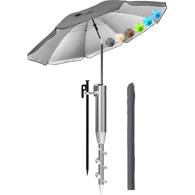 4smile Sonnenschirm Strand Ø 160 cm mit Eindrehbodenhülse, Anthrazit Strandschirm windfest stabil mit Eindrehbodenhülse & Schirmhülle, UPF 50+ Sonnenschutz, Höhenverstellung & Neigefunktion 4smile Sonnenschirm Strand Ø 160 cm mit Eindrehbodenhülse, Anthrazit Strandschirm windfest stabil mit Eindrehbodenhülse & Schirmhülle, UPF 50+ Sonnenschutz, Höhenverstellung & Neigefunktion