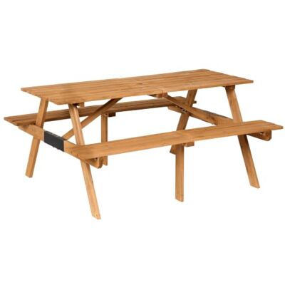 Beliani Picknicktisch-Set Tannenholz Hellbraun Lattenoptik Gartentisch mit 2 Bänken und Schirmloch rustikal Roscigno Beliani Picknicktisch-Set Tannenholz Hellbraun Lattenoptik Gartentisch mit 2 Bänken und Schirmloch rustikal Roscigno