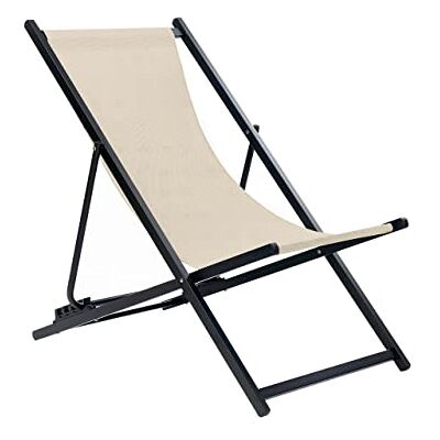 Beliani Outdoor Liegestuhl faltbar Aluminium schwarz Mesh beige Locri II Beliani Outdoor Liegestuhl faltbar Aluminium schwarz Mesh beige Locri II