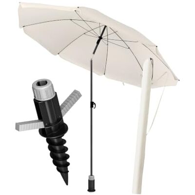 4smile Sonnenschirm Strand 3-IN-1 SET mit Bodenhülse, Ø 180 cm, Beige Strandschirm windfest stabil, UPF 50+ Sonnenschirm Strand Robuster Strandschirm mit Bodenhülse & Schutzhülle 4smile Sonnenschirm Strand 3-IN-1 SET mit Bodenhülse, Ø 180 cm, Beige Strandschirm windfest stabil, UPF 50+ Sonnenschirm Strand Robuster Strandschirm mit Bodenhülse & Schutzhülle