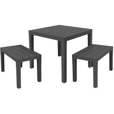 Spetebo Garten Sitzgruppe mit Tisch Holz Optik anthrazit, 3-teilig Kunststoff, 2 Sitzbänke, Gartentisch, für Balkon Terrasse Spetebo Garten Sitzgruppe mit Tisch Holz Optik anthrazit, 3-teilig Kunststoff, 2 Sitzbänke, Gartentisch, für Balkon Terrasse