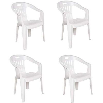 Dmora 4er Set Gartenstühle Bisceglie, Gartensitz, Für drinnen und draußen, Mit Armlehnen und stapelbar, Made in Italy, 56x55 h78 cm, Weiß Dmora 4er Set Gartenstühle Bisceglie, Gartensitz, Für drinnen und draußen, Mit Armlehnen und stapelbar, Made in Italy, 56x55 h78 cm, Weiß