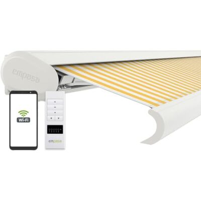 empasa elektrische Vollkassettenmarkise Profi Plus mit WiFi-Motor Smart Home kompatibel Terrassenüberdachung Markise Kassette: weiß, Stofffarbe: gelb/weiß gestreift, Größe: 3 x 2.5 m empasa elektrische Vollkassettenmarkise Profi Plus mit WiFi-Motor Smart Home kompatibel Terrassenüberdachung Markise Kassette: weiß, Stofffarbe: gelb/weiß gestreift, Größe: 3 x 2.5 m