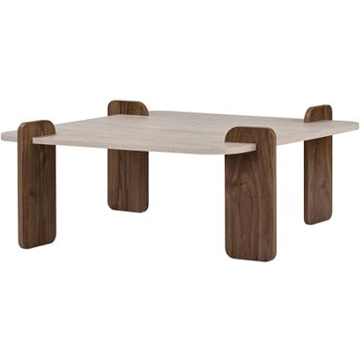 Hanah Home Stilvoller Couchtisch, 90 cm, Travertin & Walnuss, 100% melaminbeschichtet, 18 mm stark Werkzeuglose Montage, modernes Design Hanah Home Stilvoller Couchtisch, 90 cm, Travertin & Walnuss, 100% melaminbeschichtet, 18 mm stark Werkzeuglose Montage, modernes Design