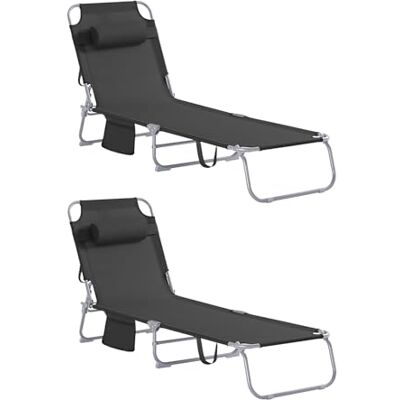 SoBuy 2-er Set Sonnenliege klappbar Gartenliege Liegestuhl klappbar mit Kopfkissen & Seitentasche Strandliege Balkon Relaxliege 155x56x81cm für Gartenmöbel Terrasse Camping Schwarz OGS35-SCHx2 SoBuy 2-er Set Sonnenliege klappbar Gartenliege Liegestuhl klappbar mit Kopfkissen & Seitentasche Strandliege Balkon Relaxliege 155x56x81cm für Gartenmöbel Terrasse Camping Schwarz OGS35-SCHx2