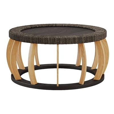 NJLyuhome Runder Couchtisch mit geschwungenen Holzbeinen & geflochtenem Rattanrand, Bohemian-Stil Kaffeetisch für Wohnzimmer, Stabiler Rahmen & einfache Montage,90 * 90 * 43cm (Schwarz) NJLyuhome Runder Couchtisch mit geschwungenen Holzbeinen & geflochtenem Rattanrand, Bohemian-Stil Kaffeetisch für Wohnzimmer, Stabiler Rahmen & einfache Montage,90 * 90 * 43cm (Schwarz)