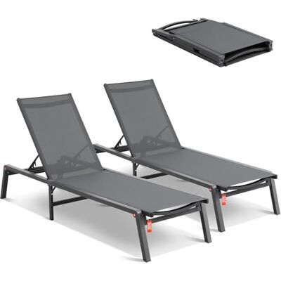 VEVOR Sonnenliege klappbar, 182x60x88cm Alu-Liegestühle mit 5 verstellbaren Positionen, Strandliege, Liegestühle, Gartenliege Relaxliege, Liege für Terrasse, Strand, Pool, Dunkelgrau, 2 Stück VEVOR Sonnenliege klappbar, 182x60x88cm Alu-Liegestühle mit 5 verstellbaren Positionen, Strandliege, Liegestühle, Gartenliege Relaxliege, Liege für Terrasse, Strand, Pool, Dunkelgrau, 2 Stück