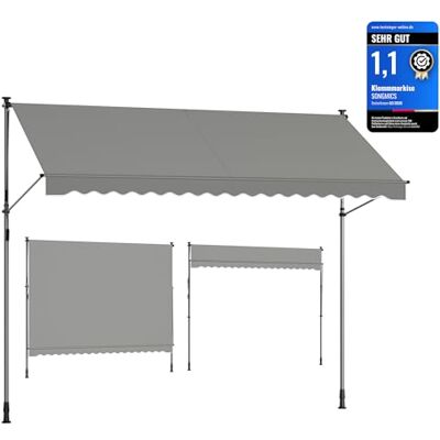 SONGMICS Klemmmarkise, höhenverstellbar, mit Handkurbel, 350 x 120 cm Balkonmarkise, Sonnenschutz, für Balkon, Terrasse, Garten, grau, SHELD Kollektion GSA352G01 SONGMICS Klemmmarkise, höhenverstellbar, mit Handkurbel, 350 x 120 cm Balkonmarkise, Sonnenschutz, für Balkon, Terrasse, Garten, grau, SHELD Kollektion GSA352G01
