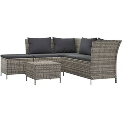 vidaXL Gartenmöbel 4-TLG. mit Kissen Lounge Sitzgruppe Gartenset Rattanmöbel Sitzgarnitur Sofa Couchtisch Hocker Garnitur Garten Grau Poly Rattan vidaXL Gartenmöbel 4-TLG. mit Kissen Lounge Sitzgruppe Gartenset Rattanmöbel Sitzgarnitur Sofa Couchtisch Hocker Garnitur Garten Grau Poly Rattan