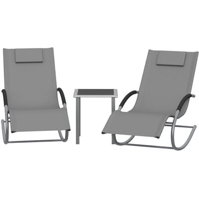 GarveeHome 3-Teiliges Outdoor-Lounge-Set Mit 2 Liegen Und 1 Couchtisch, Textilene-Schaukelstuhl Mit Gebogenem Metallrahmen, Liegestuhl Mit Kissen, Für Poolbereich, Terrasse Und Garten GarveeHome 3-Teiliges Outdoor-Lounge-Set Mit 2 Liegen Und 1 Couchtisch, Textilene-Schaukelstuhl Mit Gebogenem Metallrahmen, Liegestuhl Mit Kissen, Für Poolbereich, Terrasse Und Garten