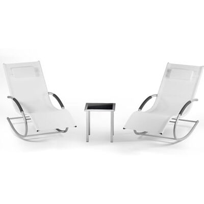 GarveeHome 3-Teiliges Outdoor-Lounge-Set Mit 2 Liegen Und 1 Couchtisch, Textilene-Schaukelstuhl Mit Gebogenem Metallrahmen, Liegestuhl Mit Kissen, Für Poolbereich, Terrasse Und Garten GarveeHome 3-Teiliges Outdoor-Lounge-Set Mit 2 Liegen Und 1 Couchtisch, Textilene-Schaukelstuhl Mit Gebogenem Metallrahmen, Liegestuhl Mit Kissen, Für Poolbereich, Terrasse Und Garten
