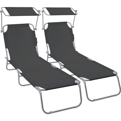 VOUNOT ® 2er Set Sonnenliege Klappbar, Gartenliege mit Dach und 4-Fach Verstellbarer Rückenlehne, Leichte Strandliege für Garten, Terrasse, Camping, Pool & Strand, Schwarz VOUNOT ® 2er Set Sonnenliege Klappbar, Gartenliege mit Dach und 4-Fach Verstellbarer Rückenlehne, Leichte Strandliege für Garten, Terrasse, Camping, Pool & Strand, Schwarz