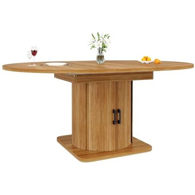 NJLyuhome Ausziehbarer Esstisch mit Stauraum, ovaler Esszimmertisch mit Schrank (Naturfarbe) NJLyuhome Ausziehbarer Esstisch mit Stauraum, ovaler Esszimmertisch mit Schrank (Naturfarbe)