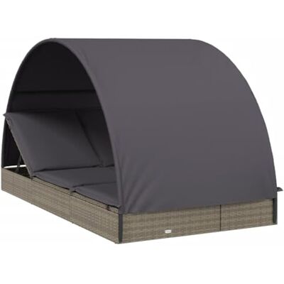 vidaXL 2-Personen-Sonnenliege mit Dach Grau 211x112x140 Poly Rattan vidaXL 2-Personen-Sonnenliege mit Dach Grau 211x112x140 Poly Rattan