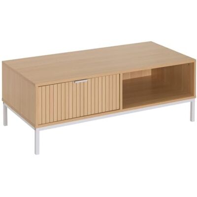 DRW Couchtisch mit 1 Schublade aus PB und Metall in Natur DRW Couchtisch mit 1 Schublade aus PB und Metall in Natur