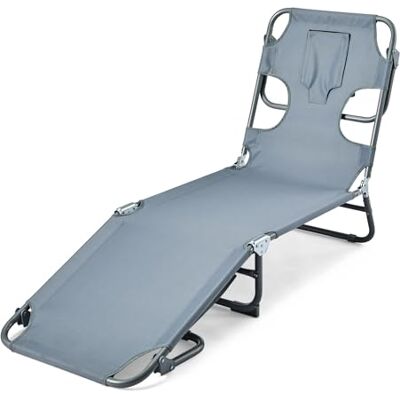 Amazon Outdoor-Lounge-Stuhl für Terrasse und Pool, Klappbare Sonnenliege mit Mehrwinkliger Rückenlehne, Tragegurt, Grau Amazon Outdoor-Lounge-Stuhl für Terrasse und Pool, Klappbare Sonnenliege mit Mehrwinkliger Rückenlehne, Tragegurt, Grau