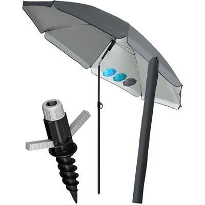 4smile Sonnenschirm Strand SET mit Bodenhülse, Ø 180 cm, Anthrazit UPF 50+ Strandschirm + Sonnenschirm Schutzhülle + Bodenhülse, Strandschirm windfest stabil, Sonnenschutz Strand, Gartenschirm 4smile Sonnenschirm Strand SET mit Bodenhülse, Ø 180 cm, Anthrazit UPF 50+ Strandschirm + Sonnenschirm Schutzhülle + Bodenhülse, Strandschirm windfest stabil, Sonnenschutz Strand, Gartenschirm