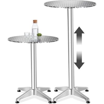 tectake ® Aluminium Bistrotisch, 2in1, Ø 60 cm, 70-110 cm höhenverstellbar wetterfest, Zementsockel für stabilen Stand, höhenverstellbare Kunststofffüße, 60 kg Belastbarkeit, pflegeleicht, silber tectake ® Aluminium Bistrotisch, 2in1, Ø 60 cm, 70-110 cm höhenverstellbar wetterfest, Zementsockel für stabilen Stand, höhenverstellbare Kunststofffüße, 60 kg Belastbarkeit, pflegeleicht, silber