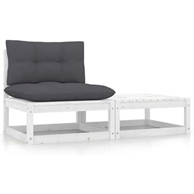 vidaXL Garten Lounge Set 2-TLG., Gartenmöbel Set Sitzgruppe für Garten Terrasse Balkon, Modular Sofa mit Kissen, Garnitur Loungemöbel, Weiß Kiefer Massivholz vidaXL Garten Lounge Set 2-TLG., Gartenmöbel Set Sitzgruppe für Garten Terrasse Balkon, Modular Sofa mit Kissen, Garnitur Loungemöbel, Weiß Kiefer Massivholz