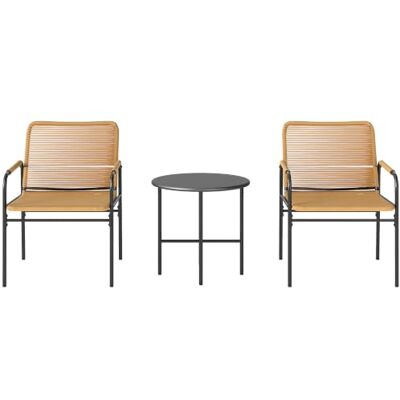 Outsunny 3-TLG. Rattan Bistroset Balkonmöbel mit 2 Gartensesseln Gelb Gartengarnitur, Couchtisch, Stahl, Terrasse, Garten Outsunny 3-TLG. Rattan Bistroset Balkonmöbel mit 2 Gartensesseln Gelb Gartengarnitur, Couchtisch, Stahl, Terrasse, Garten