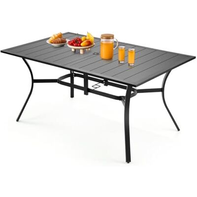 VEVOR Terrassentisch Gartentisch Balkontisch (1500 x 960 x 725 mm) aus Kohlenstoffstahl rechteckier Esstisch für Hof Terrasse Garten Veranda, wasserfest, mit 38 mm Schirmloch, 68 kg Tragkraft Schwarz VEVOR Terrassentisch Gartentisch Balkontisch (1500 x 960 x 725 mm) aus Kohlenstoffstahl rechteckier Esstisch für Hof Terrasse Garten Veranda, wasserfest, mit 38 mm Schirmloch, 68 kg Tragkraft Schwarz