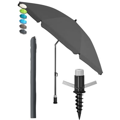 4smile Sonnenschirm Strand Ø 160 cm mit Bodenhülse, 3-IN-1-SET, Anthrazit UPF 50+ Strandschirm + Sonnenschirm Schutzhülle + Sonnenschirm Bodenhülse Strandschirm windfest stabil, Sonnenschutz Strand 4smile Sonnenschirm Strand Ø 160 cm mit Bodenhülse, 3-IN-1-SET, Anthrazit UPF 50+ Strandschirm + Sonnenschirm Schutzhülle + Sonnenschirm Bodenhülse Strandschirm windfest stabil, Sonnenschutz Strand