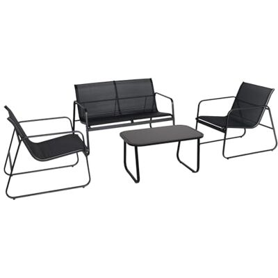 Brixy Loungeset für 4 Personen, modernes Gartenmöbel-Set mit Metallrahmen, Glasplatte und Textilene-Sitzen, Anthrazit/Schwarz Brixy Loungeset für 4 Personen, modernes Gartenmöbel-Set mit Metallrahmen, Glasplatte und Textilene-Sitzen, Anthrazit/Schwarz