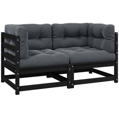 vidaXL Gartensofa 2-Sitzer, Gartenmöbel 2 Ecksofa mit Kissen, Modular Sofa Lounge Sitzgruppe für Garten Terrasse Balkon, Loungemöbel, Schwarz Kiefer Massivholz vidaXL Gartensofa 2-Sitzer, Gartenmöbel 2 Ecksofa mit Kissen, Modular Sofa Lounge Sitzgruppe für Garten Terrasse Balkon, Loungemöbel, Schwarz Kiefer Massivholz
