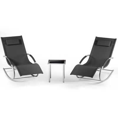 GarveeHome 3-Teiliges Outdoor-Lounge-Set Mit 2 Liegen Und 1 Couchtisch, Textilene-Schaukelstuhl Mit Gebogenem Metallrahmen, Liegestuhl Mit Kissen, Für Poolbereich, Terrasse Und Garten GarveeHome 3-Teiliges Outdoor-Lounge-Set Mit 2 Liegen Und 1 Couchtisch, Textilene-Schaukelstuhl Mit Gebogenem Metallrahmen, Liegestuhl Mit Kissen, Für Poolbereich, Terrasse Und Garten