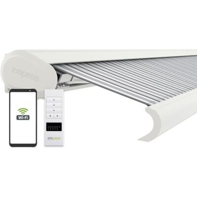 empasa elektrische Vollkassettenmarkise Profi Plus mit WiFi-Motor Smart Home kompatibel Terrassenüberdachung Markise Kassette: weiß, Stofffarbe: grau gestreift, Größe: 5 x 3.5 m empasa elektrische Vollkassettenmarkise Profi Plus mit WiFi-Motor Smart Home kompatibel Terrassenüberdachung Markise Kassette: weiß, Stofffarbe: grau gestreift, Größe: 5 x 3.5 m