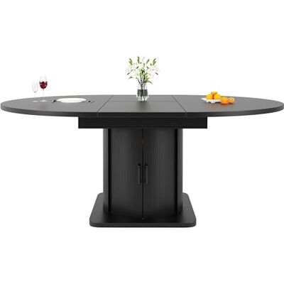NJLyuhome Ausziehbarer Esstisch mit Stauraum, ovaler Esszimmertisch mit Schrank (schwarz) NJLyuhome Ausziehbarer Esstisch mit Stauraum, ovaler Esszimmertisch mit Schrank (schwarz)