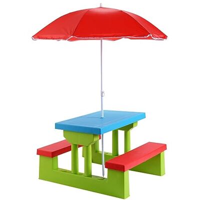 DREAMADE Kindersitzgruppe mit Sonnenschirm, Gartenmöbel für Kinder, Kinder Sitzgarnitur, Kinder Möbel Set Garten, Kinder Sitzbank draußen (Modell 1) DREAMADE Kindersitzgruppe mit Sonnenschirm, Gartenmöbel für Kinder, Kinder Sitzgarnitur, Kinder Möbel Set Garten, Kinder Sitzbank draußen (Modell 1)