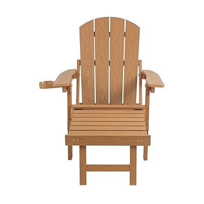 NJLyuhome Folding Adirondack Chair with Pull-Out Ottoman & Cup Holder – Weather-Resistant HIPS Outdoor Lounge Chair for Patio, Backyard, and Poolside (Teak Color) NJLyuhome Folding Adirondack Chair with Pull-Out Ottoman & Cup Holder – Weather-Resistant HIPS Outdoor Lounge Chair for Patio, Backyard, and Poolside (Teak Color)