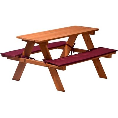 dobar ® Picknicktisch für Kinder Sitzbank aus Massiv-Holz Kindersitzgarnitur inkl. passender Sitzauflagen Kindersitzgruppe für Garten/Terrasse/Balkon 89 x 79 x 50 cm Braun/Rot dobar ® Picknicktisch für Kinder Sitzbank aus Massiv-Holz Kindersitzgarnitur inkl. passender Sitzauflagen Kindersitzgruppe für Garten/Terrasse/Balkon 89 x 79 x 50 cm Braun/Rot
