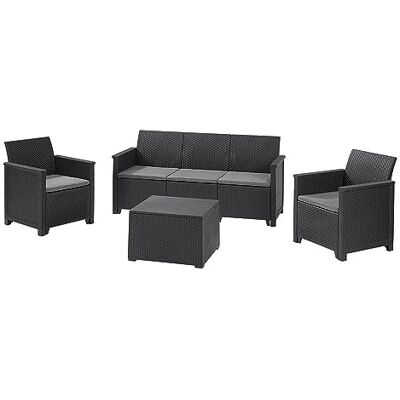 Keter Emma Loungeset 3-teilig mit Aufbewahrungstabelle für den Garten, Graphit Keter Emma Loungeset 3-teilig mit Aufbewahrungstabelle für den Garten, Graphit