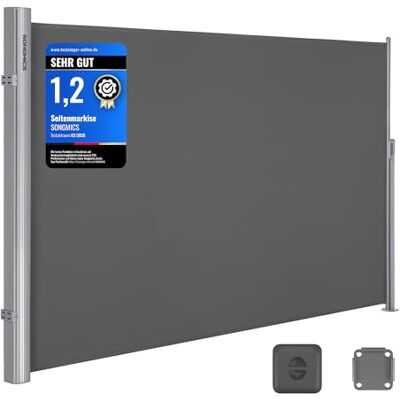 SONGMICS Alu-Seitenmarkise, ausziehbar, 160 x 350 cm, Sichtschutz Seitenrollo, Sonnenschutz, blickdicht, für Balkon, Terrasse, Garten, anthrazit, SHELD Kollektion GSA165G SONGMICS Alu-Seitenmarkise, ausziehbar, 160 x 350 cm, Sichtschutz Seitenrollo, Sonnenschutz, blickdicht, für Balkon, Terrasse, Garten, anthrazit, SHELD Kollektion GSA165G