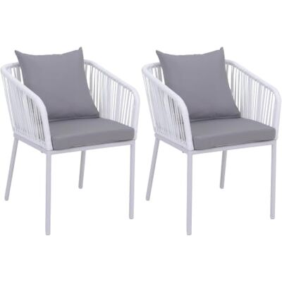 Mendler 2er-Set Gartenstuhl HWC-N41 hellgrau, Kissen hellgrau Outdoor, Armlehne, wetterfest Aluminium, Seilgeflecht, Rope Mendler 2er-Set Gartenstuhl HWC-N41 hellgrau, Kissen hellgrau Outdoor, Armlehne, wetterfest Aluminium, Seilgeflecht, Rope