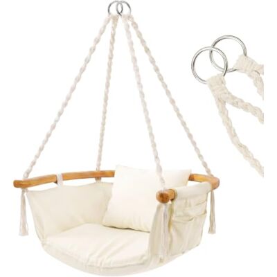 Sekey Hängesessel mit Flexibler Seitentasche & Kissen Boho Hängestuhl bis 120 kg Gebogener Bambusstab & Spiralseile Hängeschaukel für Balkon, Garten & Indoor, Creme Sekey Hängesessel mit Flexibler Seitentasche & Kissen Boho Hängestuhl bis 120 kg Gebogener Bambusstab & Spiralseile Hängeschaukel für Balkon, Garten & Indoor, Creme