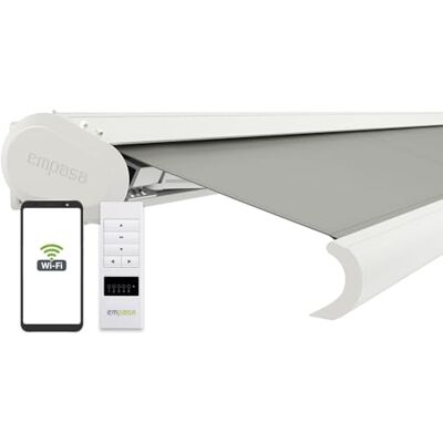 empasa elektrische Vollkassettenmarkise Profi Plus mit WiFi-Motor Smart Home kompatibel Terrassenüberdachung Markise Kassette: weiß, Stofffarbe: hellgrau, Größe: 5 x 3.5 m empasa elektrische Vollkassettenmarkise Profi Plus mit WiFi-Motor Smart Home kompatibel Terrassenüberdachung Markise Kassette: weiß, Stofffarbe: hellgrau, Größe: 5 x 3.5 m