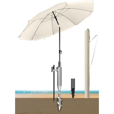 4smile Sonnenschirm Strand Ø 180 cm mit Eindrehbodenhülse, Beige Strandschirm windfest stabil mit Eindrehbodenhülse & Schirmhülle, UPF 50+ Sonnenschutz, Höhenverstellung & Neigefunktion 4smile Sonnenschirm Strand Ø 180 cm mit Eindrehbodenhülse, Beige Strandschirm windfest stabil mit Eindrehbodenhülse & Schirmhülle, UPF 50+ Sonnenschutz, Höhenverstellung & Neigefunktion