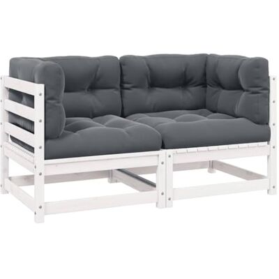 vidaXL Gartensofa 2-Sitzer, Gartenmöbel 2 Ecksofa mit Kissen, Modular Sofa Lounge Sitzgruppe für Garten Terrasse Balkon, Loungemöbel, Weiß Kiefer Massivholz vidaXL Gartensofa 2-Sitzer, Gartenmöbel 2 Ecksofa mit Kissen, Modular Sofa Lounge Sitzgruppe für Garten Terrasse Balkon, Loungemöbel, Weiß Kiefer Massivholz