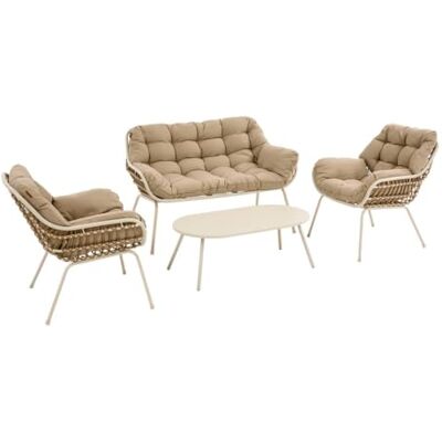 HESPERIDE Hespéride Gartenmöbel, Paopao, Beige, Ton, 4-Sitzer, rostfrei, Bequeme Kissen, 2 Sessel, 1 Sofa, 1 Couchtisch für Terrasse, Balkon HESPERIDE Hespéride Gartenmöbel, Paopao, Beige, Ton, 4-Sitzer, rostfrei, Bequeme Kissen, 2 Sessel, 1 Sofa, 1 Couchtisch für Terrasse, Balkon