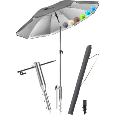 4smile Sonnenschirm Strand SET mit Eindrehbodenhülse, Ø 180 cm, Anthrazit Strandschirm Windfest Stabil mit Schirmhülle & Eindrehbodenhülse, Gartenschirm mit Bodendübel, UV Schutz 50+ 4smile Sonnenschirm Strand SET mit Eindrehbodenhülse, Ø 180 cm, Anthrazit Strandschirm Windfest Stabil mit Schirmhülle & Eindrehbodenhülse, Gartenschirm mit Bodendübel, UV Schutz 50+