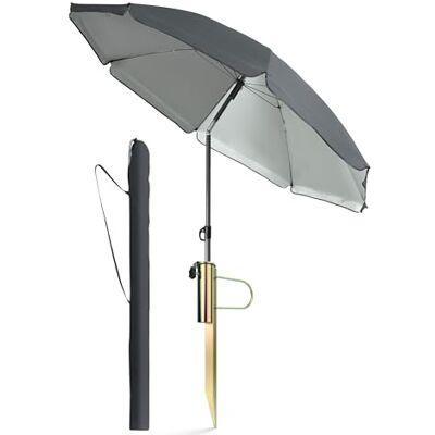 4smile Sonnenschirm Strand Ø 160 cm, 3-in-1 SET mit Rasendorn, Anthrazit Strandschirm windfest stabil + Rasendorn Sonnenschirmhalter + Sonnenschirmhülle, UPF 50+, Gartenschirm mit Schirmspieß 4smile Sonnenschirm Strand Ø 160 cm, 3-in-1 SET mit Rasendorn, Anthrazit Strandschirm windfest stabil + Rasendorn Sonnenschirmhalter + Sonnenschirmhülle, UPF 50+, Gartenschirm mit Schirmspieß