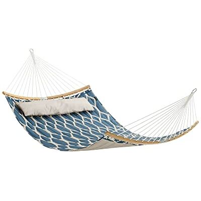 SONGMICS Hängematte, gepolstert, gesteppt, mit teilbaren gebogenen Bambusstangen, mit Kopfstütze, 200 x 140 cm, bis 225 kg belastbar, Blaue und beige Rauten GDC034I02 SONGMICS Hängematte, gepolstert, gesteppt, mit teilbaren gebogenen Bambusstangen, mit Kopfstütze, 200 x 140 cm, bis 225 kg belastbar, Blaue und beige Rauten GDC034I02