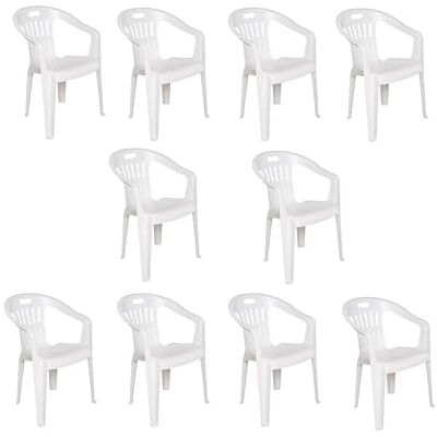 Dmora 10er Set Gartenstühle Bisceglie, Gartensitz, Für drinnen und draußen, Mit Armlehnen und stapelbar, Made in Italy, 56x55 h78 cm, Weiß Dmora 10er Set Gartenstühle Bisceglie, Gartensitz, Für drinnen und draußen, Mit Armlehnen und stapelbar, Made in Italy, 56x55 h78 cm, Weiß