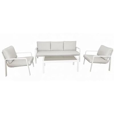 DRW 3-Sitzer-Sofa-Set + 2 Sessel und Tisch aus Aluminium in Weiß, 72 x 184 x 75 cm DRW 3-Sitzer-Sofa-Set + 2 Sessel und Tisch aus Aluminium in Weiß, 72 x 184 x 75 cm